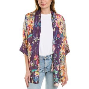 Johnny Was Womens  Weller Topiary Hunter Silk Reversible Kimono